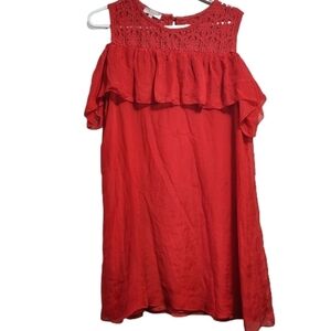 Bella umbra cold shoulder silk lace detailing midi dress color red size large